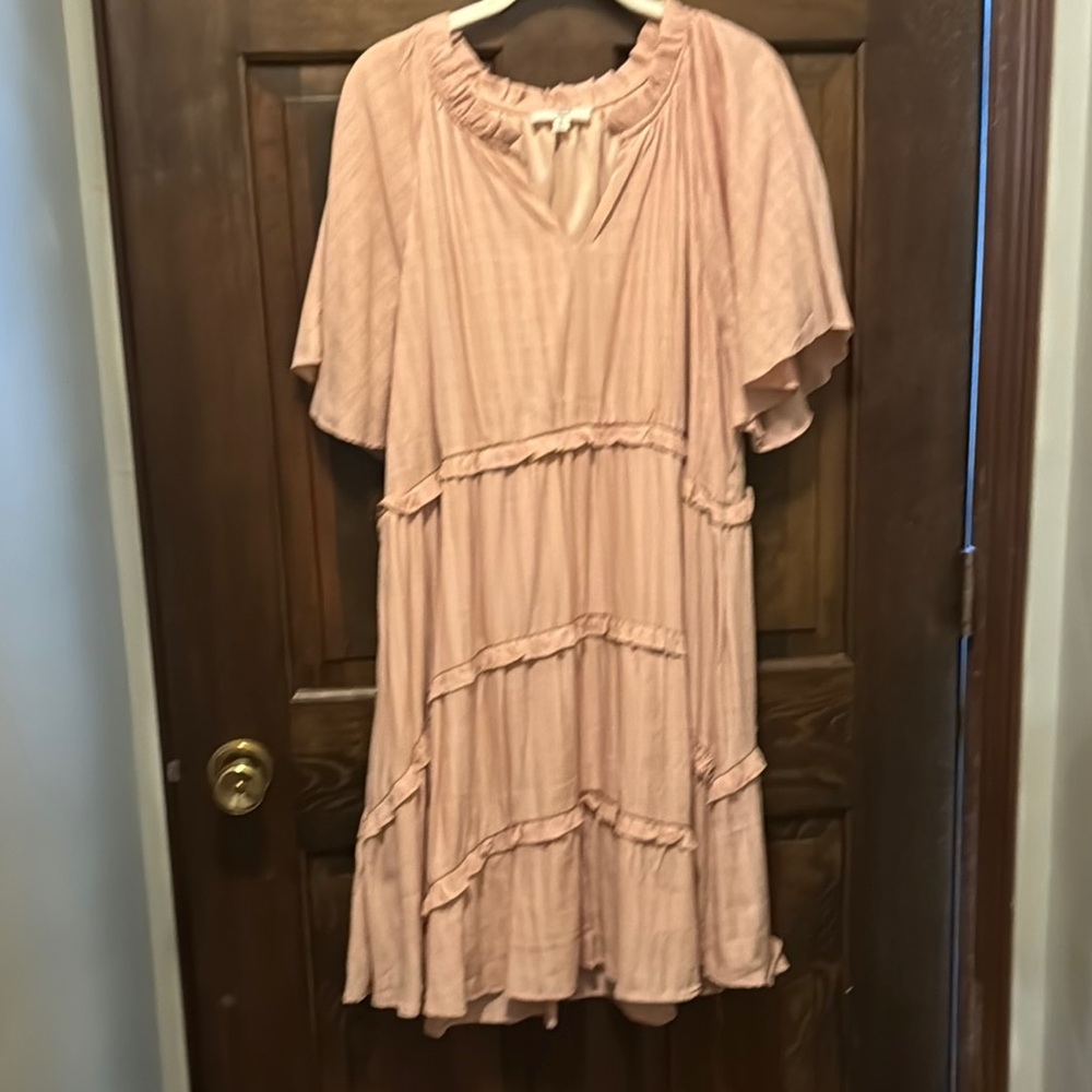 Entro Pink Tiered Flutter Sleeve Sundress